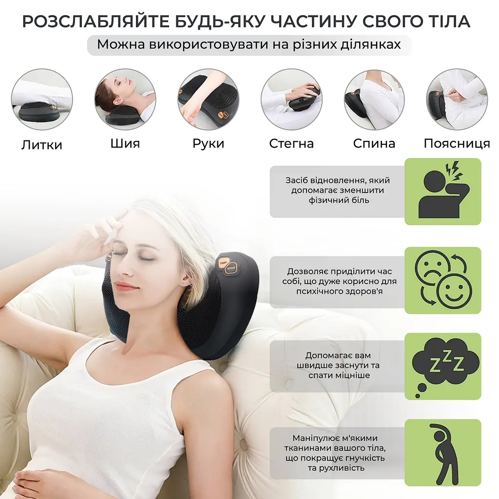 Масажна роликова подушка No Brand інфрачервоний масажер для спини, шиї та тіла - фото 5