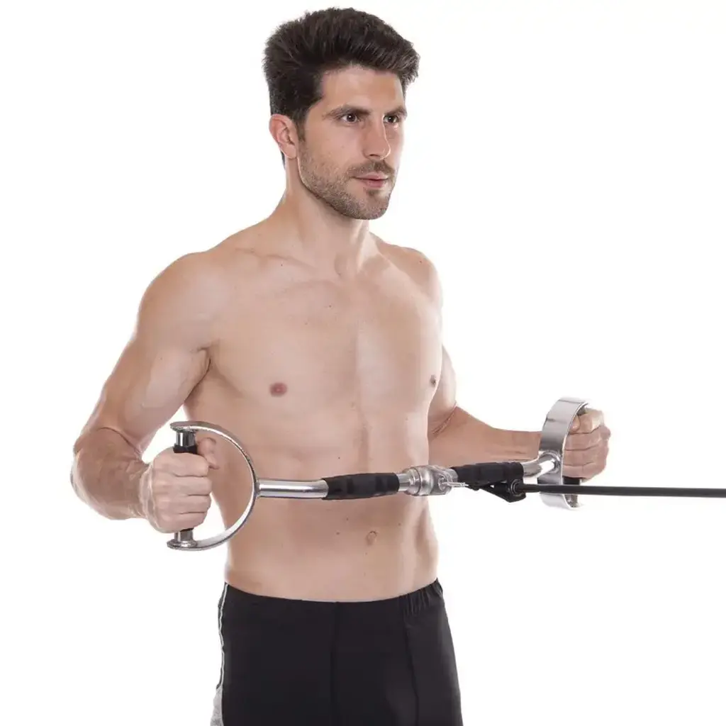 Ручка для верхньої тяги York Fitness 60см з паралельним хватом вигнута з гумовими рукоятками, хром - фото 8
