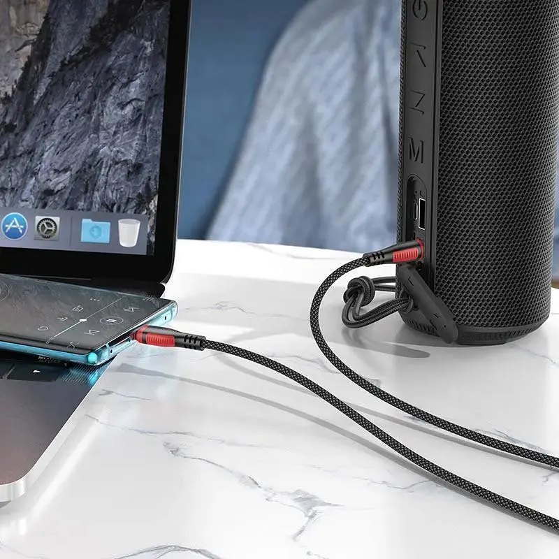 Кабель AUX аудио шнур USB-C 3.5 мм Borofone BL14 черный - фото 3