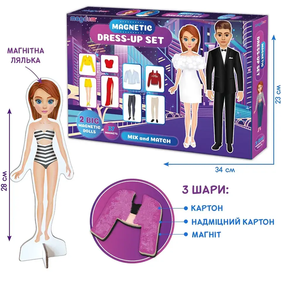Настільна магнітна гра Magdum Magnetic dolls магнітна лялька та 27 магнітів ML4032-09 EN   - фото 2