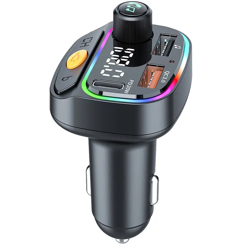 АЗП FM модулятор WIWU QC031 MP3 Car PD20W+QC3.0 2USB-A/1C Black - фото 5