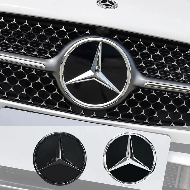 Емблема решітки Mercedes W213 3D чорна+хром d=185 мм пластик (на защіпках) ОЕМ A0008880100 - фото 3