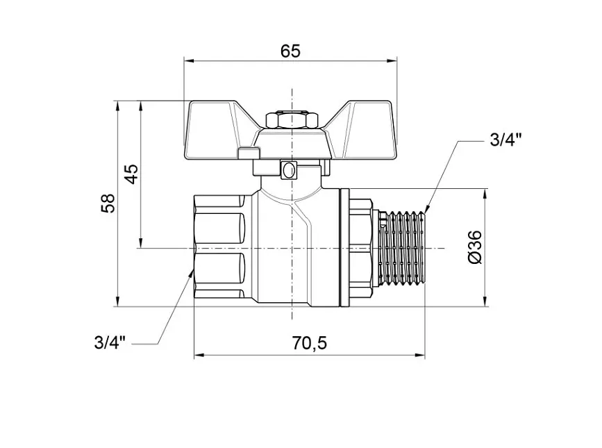 Кран кульовий Thermo Alliance Forte 3/4" ВЗ прямий, PN40, метелик SF607W20 - фото 4