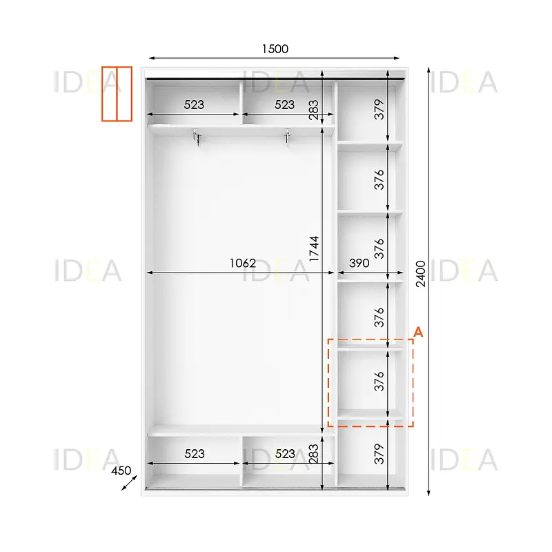 Шафа-купе Idea серія 1 150 x 45 x 240 см Білий Дзеркало - фото 2