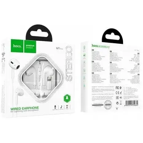 Навушники Hoco Lightning crystal earphones with mic M1 Max білі - фото 2