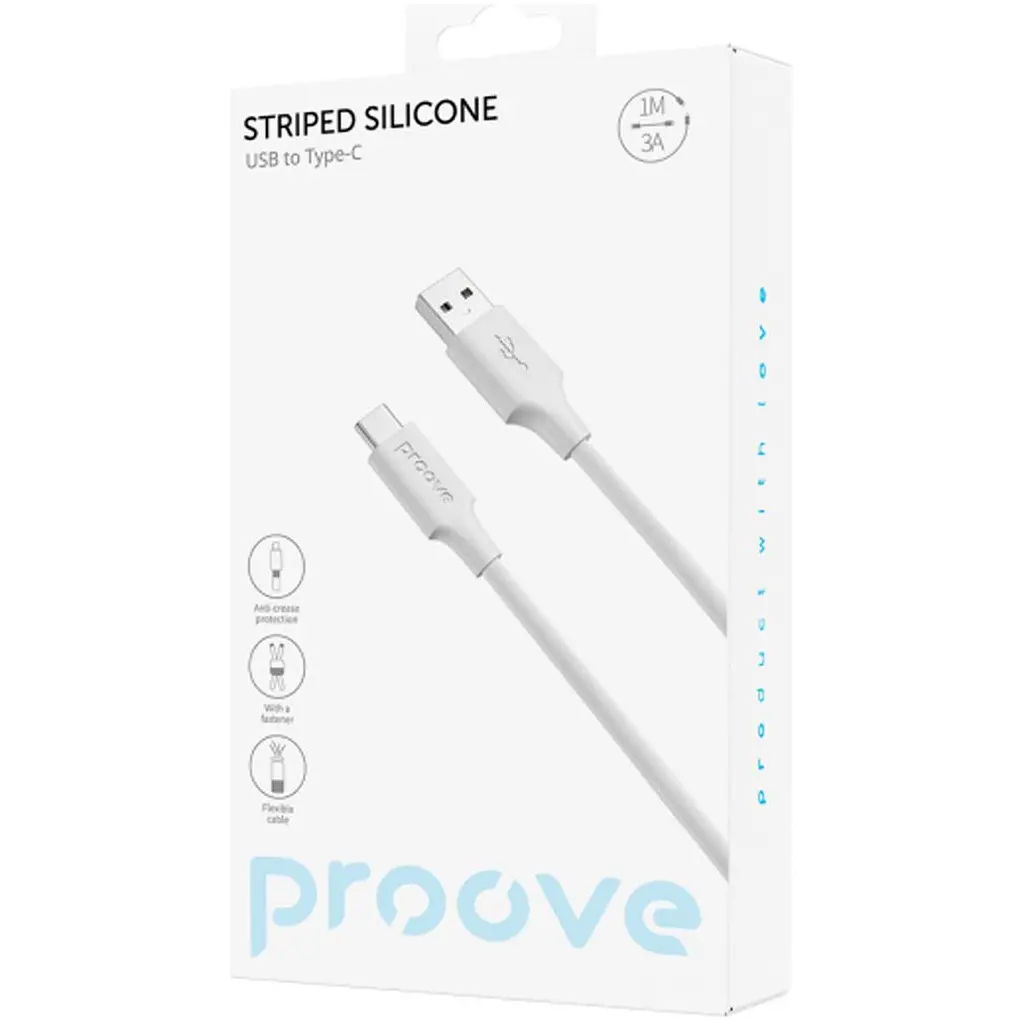Кабель Proove Striped Silicone USB-A to USB-C 1m White (CCSS60001202) [133330] - фото 2