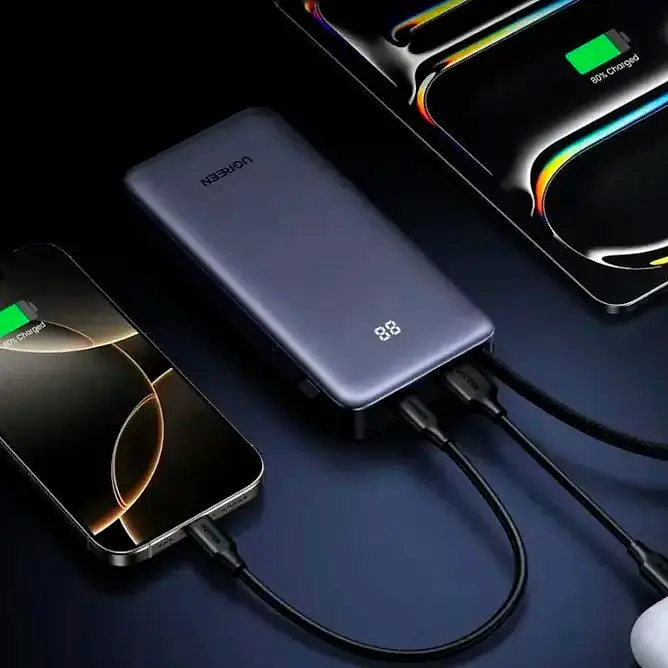 Power Bank Ugreen PB536 20000mah 45W Built-In USB-C Cable LED (55988B) Gray UA - фото 3