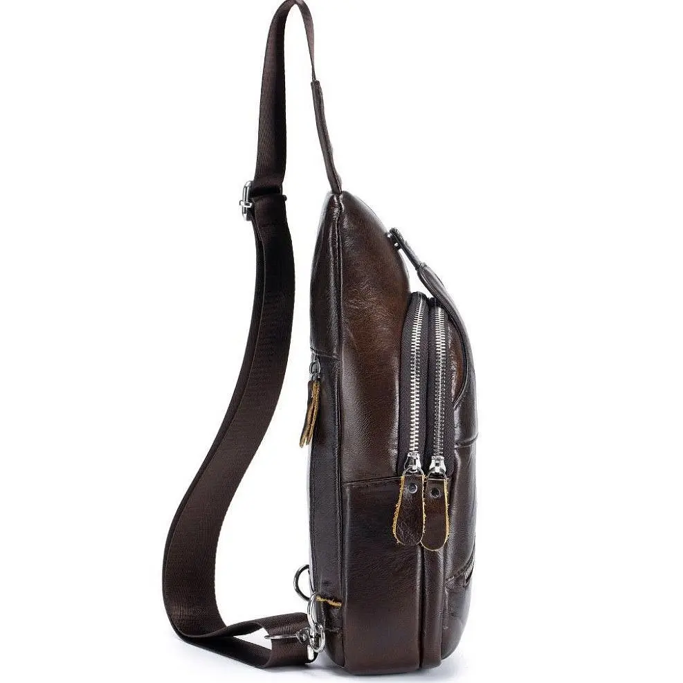 Чоловічий шкіряний рюкзак на одне плече 18х32х7 для міста TIDING BAG MK03983 коричневий 18 см - фото 3