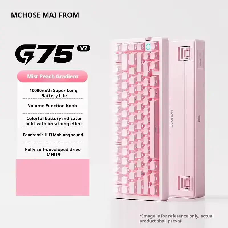 Игровая механическая клавиатура Mchose G75 V2 / Три режима подключения / Ice Blue Switch / Pink - фото 2