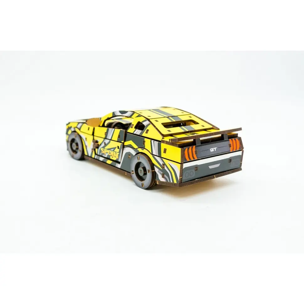 Деревянный 3D конструктор Muscle car GT PuzzleOk Puz-00638 162 детали желтый - фото 3