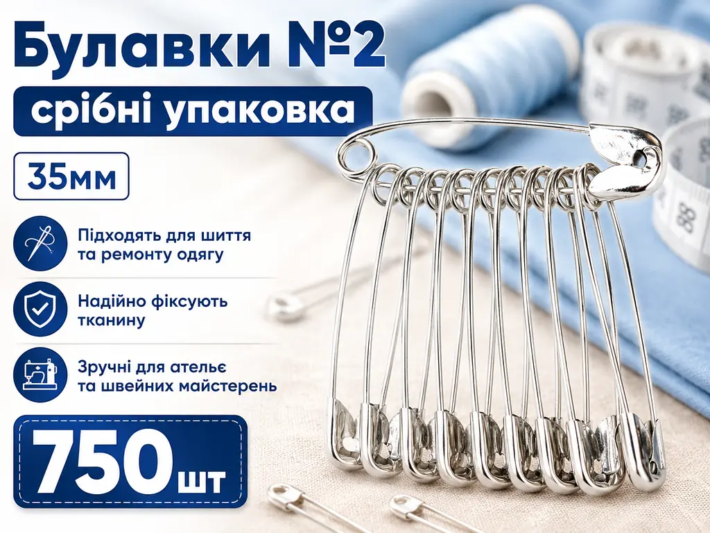 Шпильки №2 в упаковці 35 мм 750 шт. срібні - фото 3