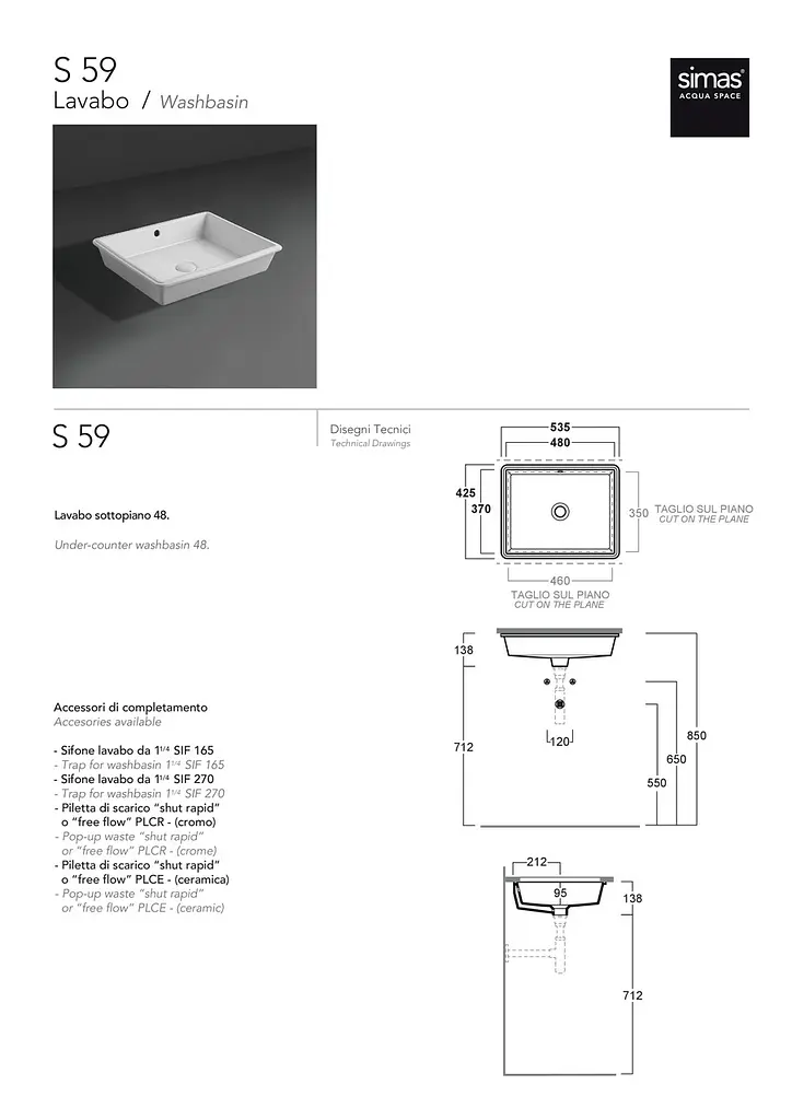 Умивальник Simas Agile 48x37 см Glossy white Білий S59 - фото 3