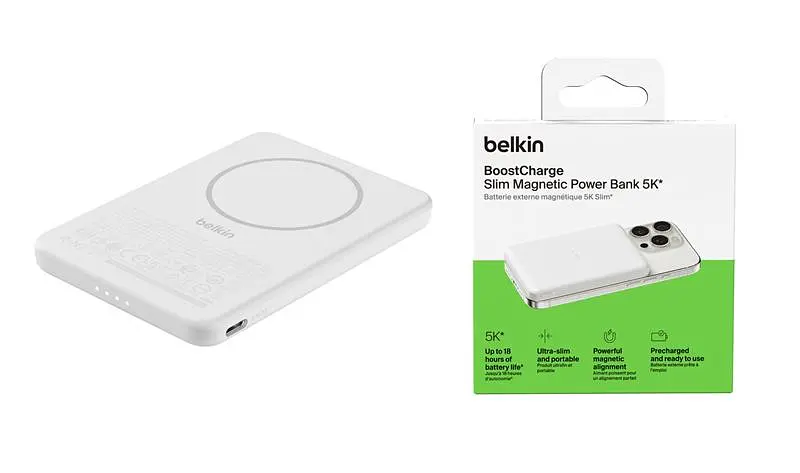Портативний акумулятор із бездротовою зарядкою Power Bank Belkin Slim Magnetic 5000 White - фото 7