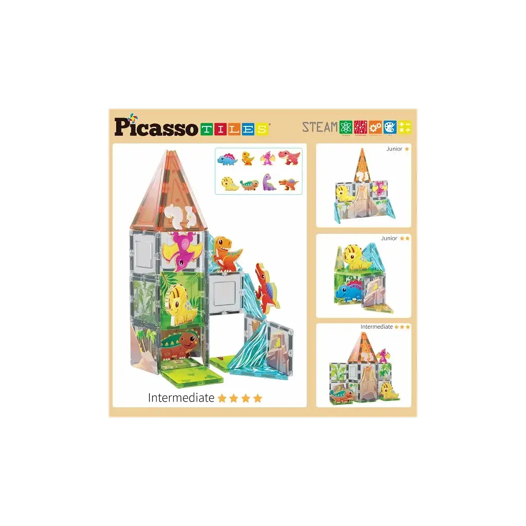 Конструктор Picasso магнітний Tiles Dinosaur Set з 8 фігурками динозаврів 38 деталей (817338028848) - фото 4
