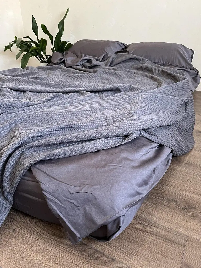 Покривало Zeintex Косичка бавовняне сіро-синє 160х210 см - фото 6