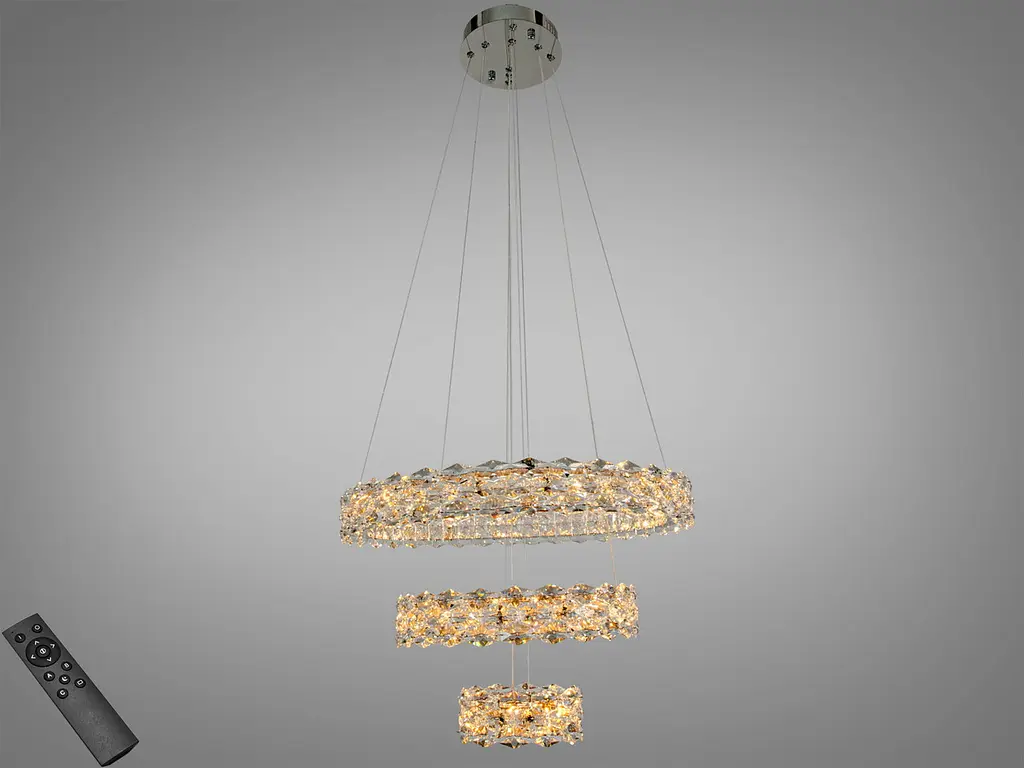 Підвісна LED люстра Diasha 7895/600+400+200CH з кришталем, хром, 70 W, з пультом, освітлення 10-20 м2 - фото 2