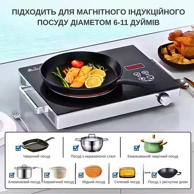 Плита склокерамічна інфрачервона електрична Henschll HS-055 Одноконфоркова 4500 Вт Чорна - фото 7