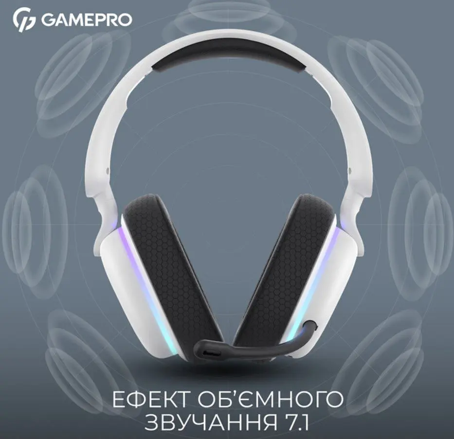 Игровые беспроводные наушники GamePro HSW-250 7.1 Bragi Asgard RGB Tri-Mod White - фото 13
