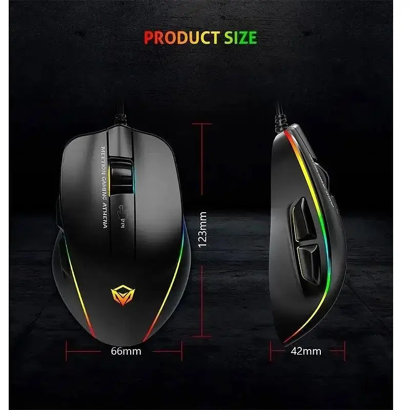 Компьютерная мышь Mееtion GM23_2023 игровая оптическая проводная 12800 DPI 7 кнопок RGB подсветка черная - фото 10