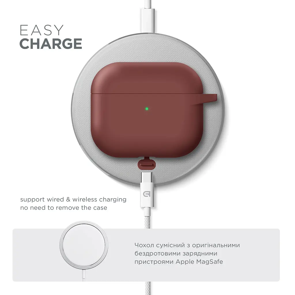 Силіконовий чохол для навушників Apple AirPods 3, Hang Case, коричневий, ультратонкий захисний кейс товщиною 2 мм, захист від подряпин, пилу та ударів, компактний, з карабіном для кріплення, ArmorStandart (ARM60323) - фото 7