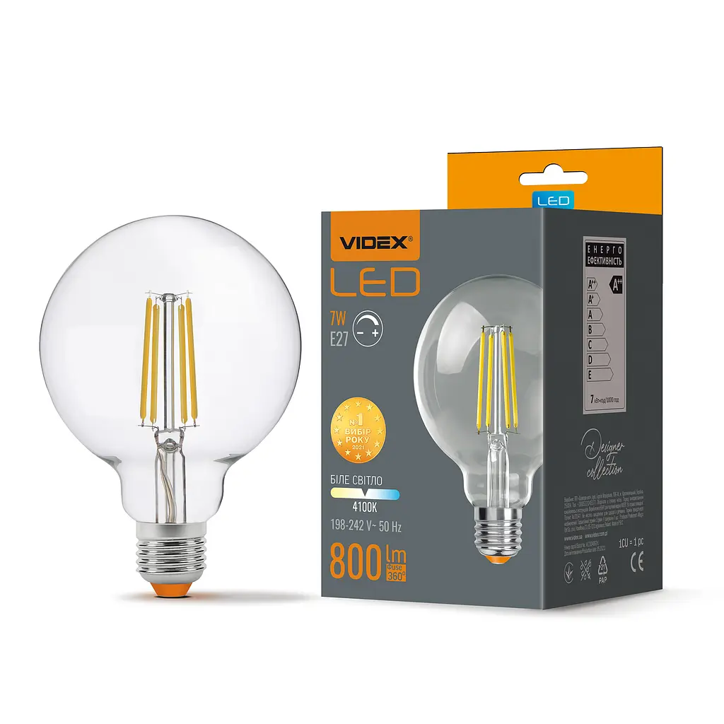 LED-лампа Videx Filament G95FD 7W E27 4100K димована (24313-000)