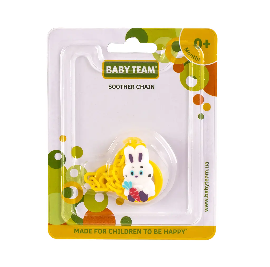 Цепочка для пустышки Baby Team Зверюшки, желтый (3332_зайчик) - фото 2