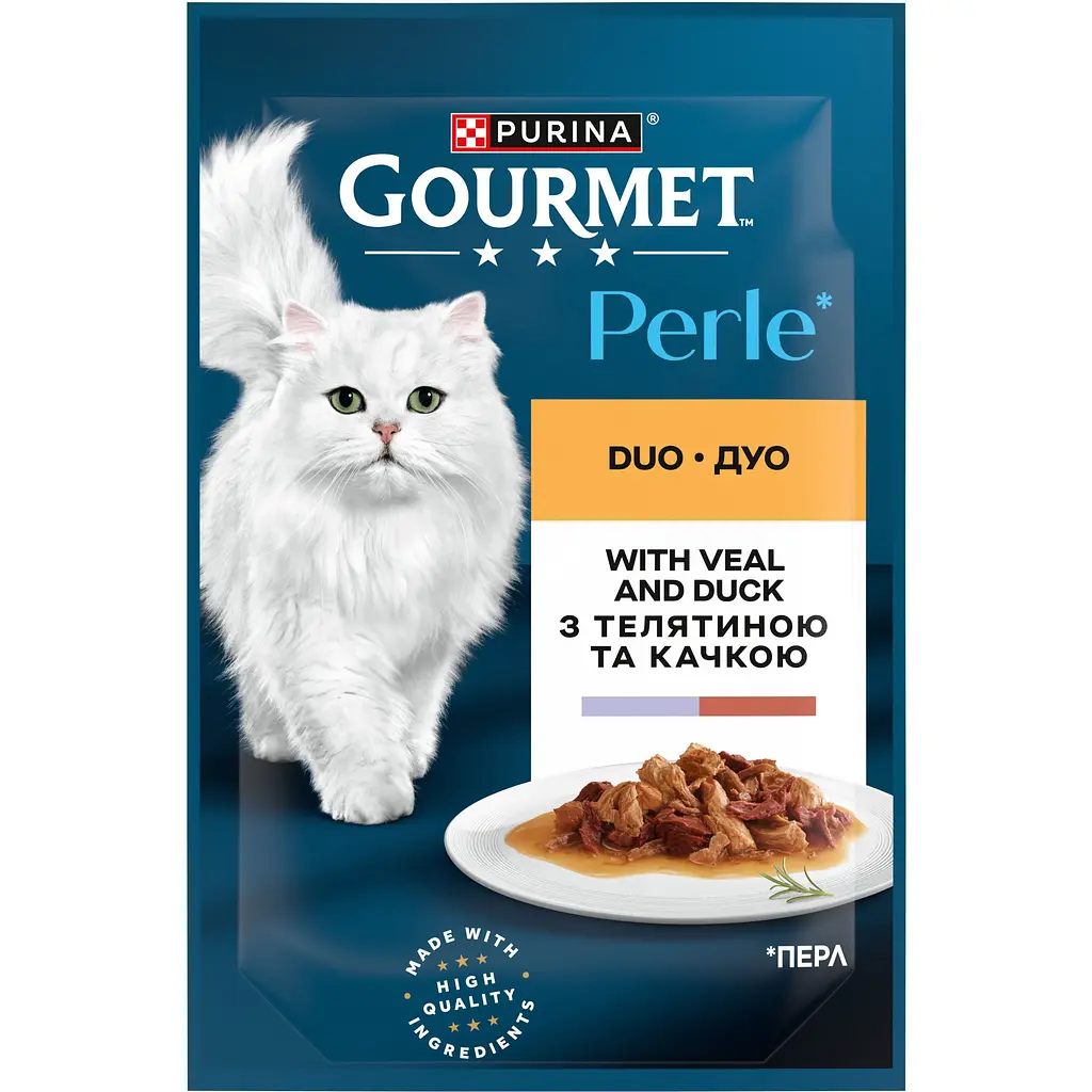 Вологий корм для котів Gourmet Perle Duo міні філе з телятиною та качкою у підливці 85 г - фото 2