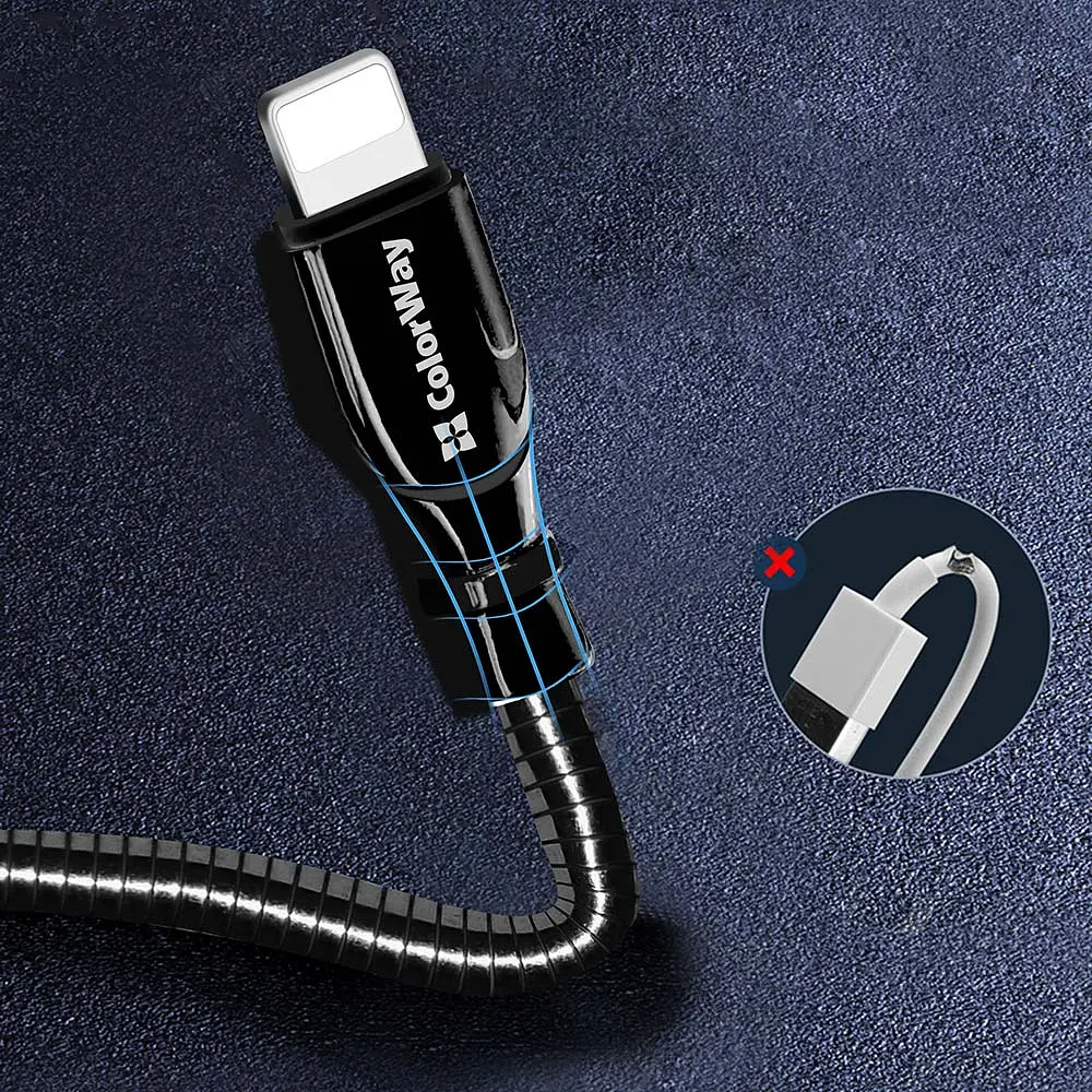 Кабель ColorWay USB - Apple Lightning (metal spring) 2.4А 1 м Black - фото 3