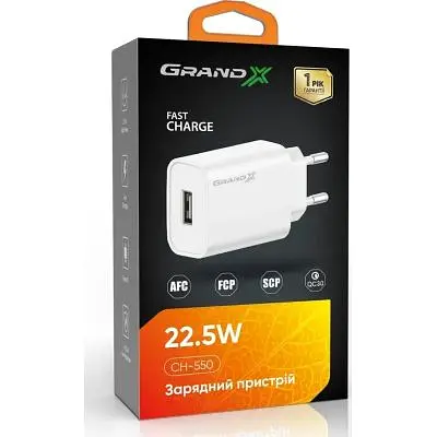 Зарядний пристрій Grand-X (CH-550W) Quick Charge USB QC3.0 White (CH-550W) - фото 3