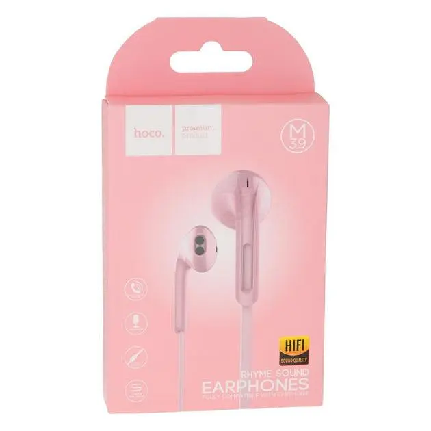 Проводные наушники Hoco M39 Rhyme with mic, 3.5mm, 1.2m, pink - фото 3
