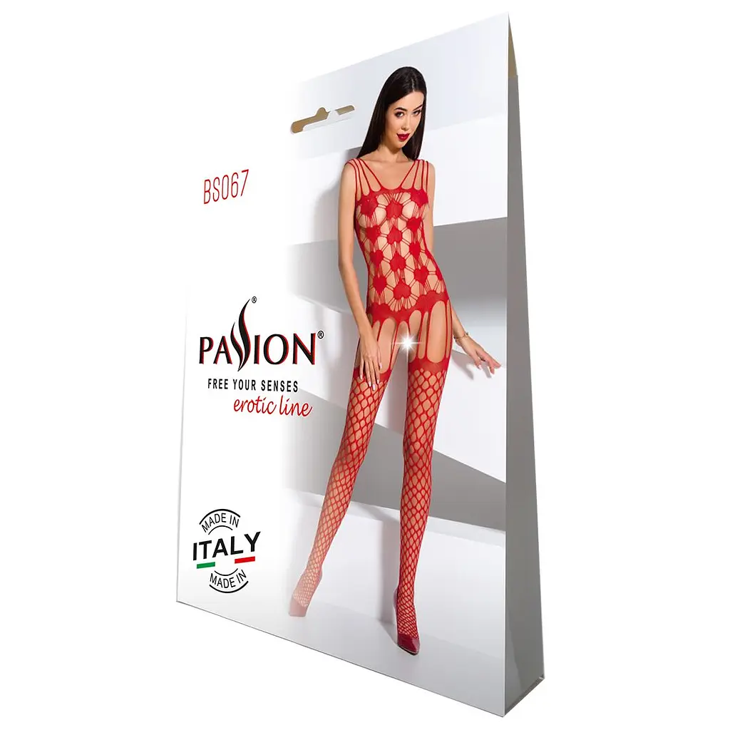 Бодістокінг Passion BS067 red, комбінезон, імітація панчох і топа на бретелях - фото 5
