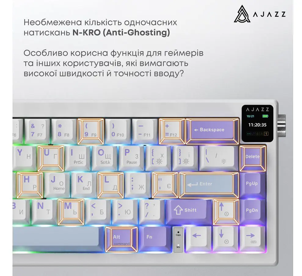 Клавіатура ігрова механічна бездротова Ajazz AK-650WP White-Purple RGB Flying Fish Switch Hot-Swap - фото 15