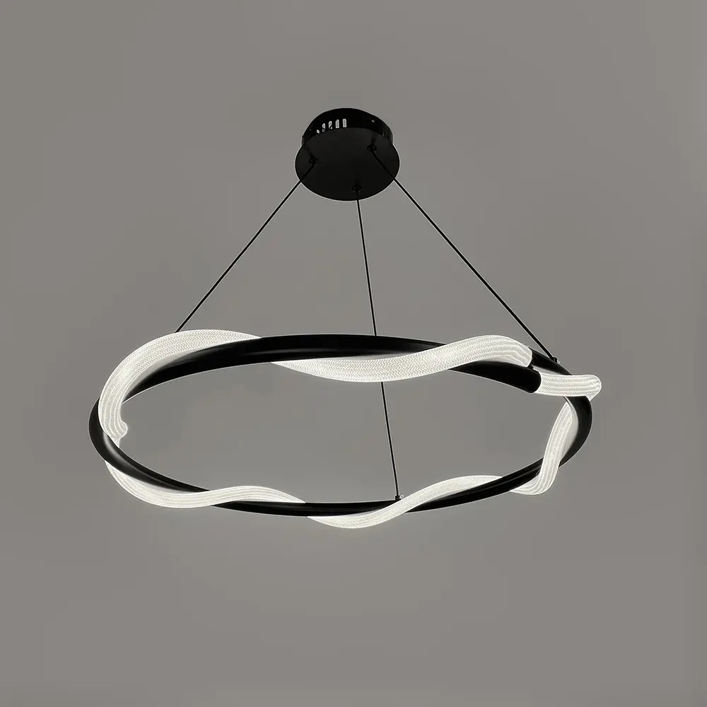 Люстра с черным кольцом и оплетенным неоном Ø 60 см | Ст. JU 25-600 BK | Line F - фото 3
