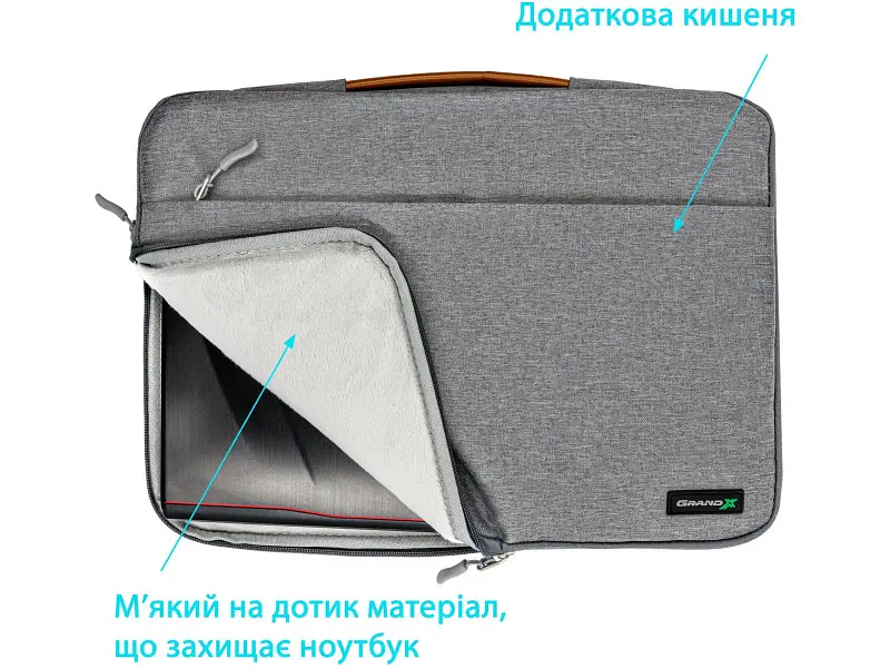 Чохол-сумка для ноутбука Grand-X SLX 14″ Grey (SLX-14G) - фото 4