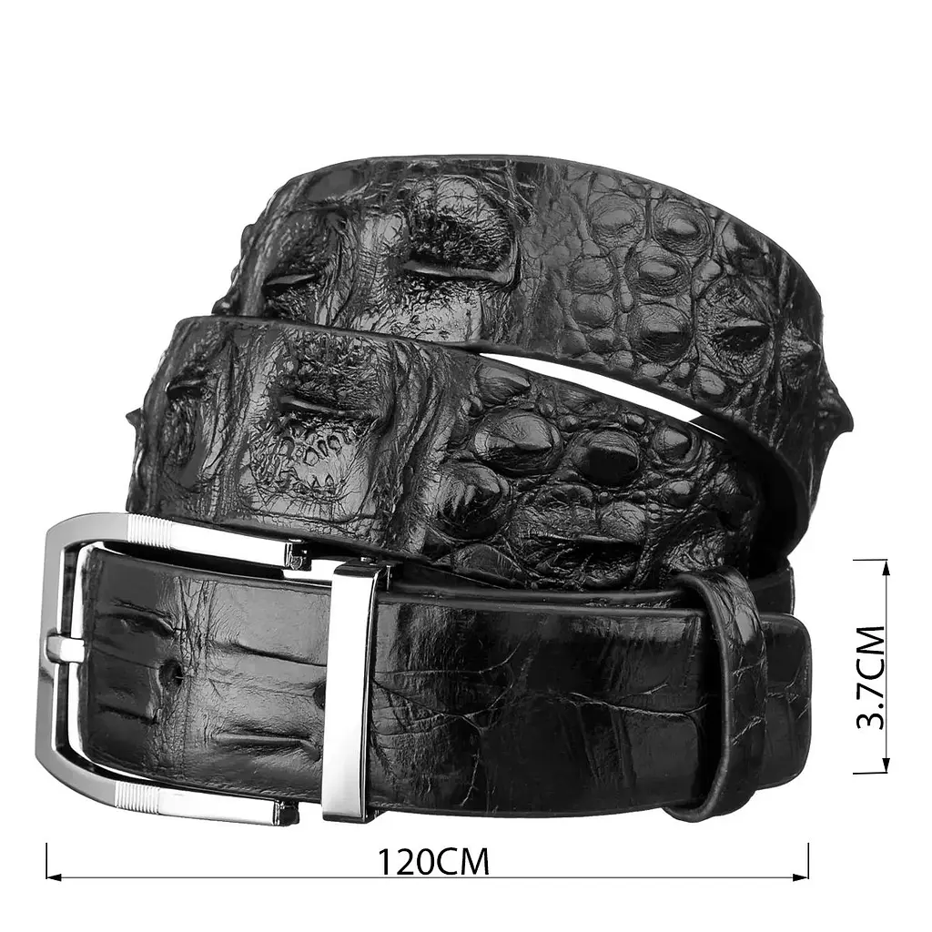 Ремінь чоловічий з натуральної шкіри крокодила чорний CROCODILE LEATHER 18008 120 см - фото 5