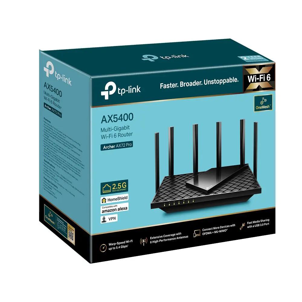 TP-Link Маршрутизатор ARCHER AX72 PRO AX5400 3xGE LAN 1x2.5GE WAN/LAN 1xGE WAN/LAN USB 3.0 MU-MIMO OFDMA - фото 8