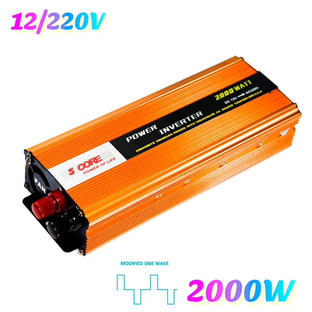 Инвертор автомобильный преобразователь напряжения в машину DC12V-AC220V 2000W Inverter 5 CORE SC-2000VA - фото 2