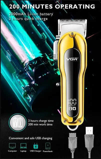 Акумуляторний триммер для стрижки волосся VGR V-680 з 4 насадками - фото 7