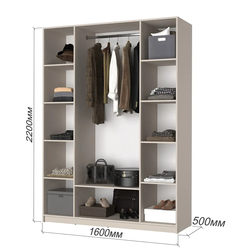Шафа 4-дверна з антресоллю MebelStar Оскар Gloss BL-B, стандарт 160x52x260 см Дуб рістрето/Латте (MBS-5503) - фото 5