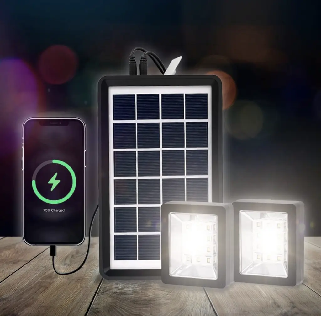 Портативна сонячна система EP-05 6V3W з літієвою батареєю, двома LED лампами та можливістю підзарядки телефону - фото 6