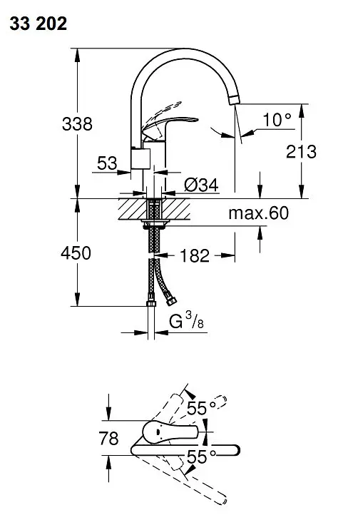 Змішувач для кухні Grohe Eurosmart 33202002, Хром - фото 2