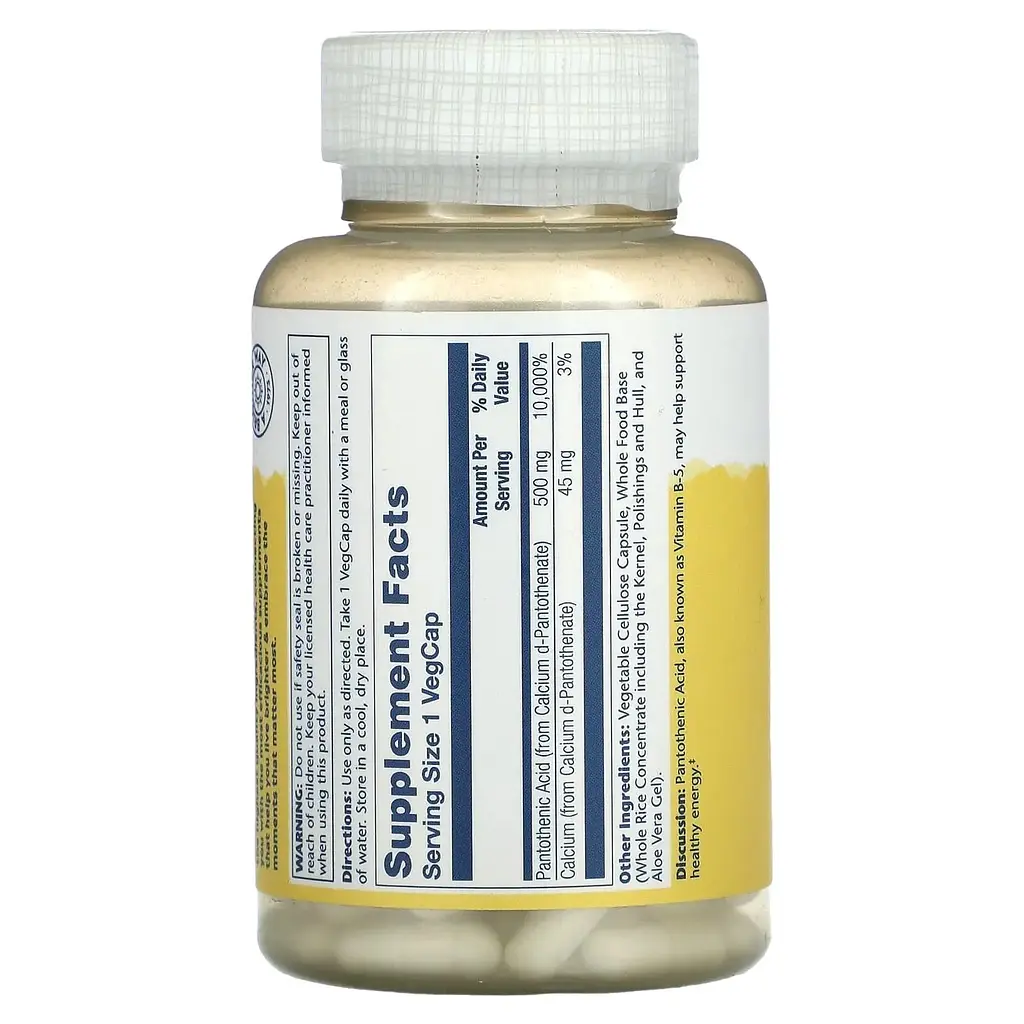 Пантотеновая кислота Solaray Pantothenic Acid 500 мг 100 капсул - фото 2