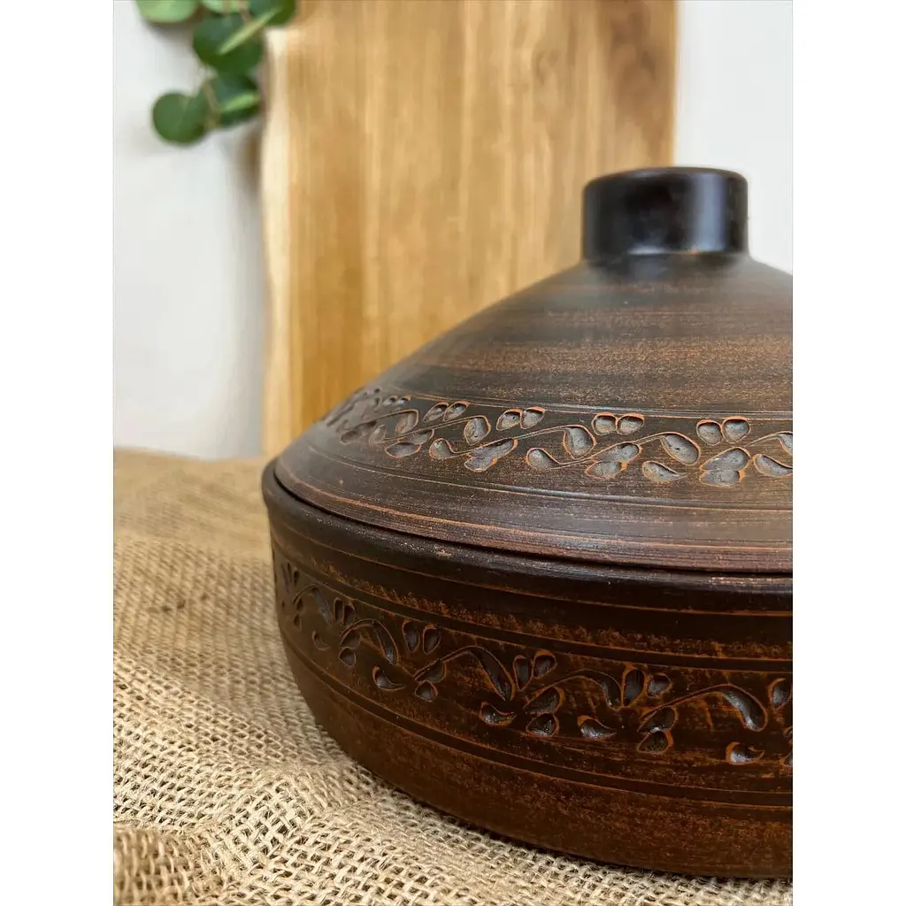 Сковорода 3 літри керамічна (глиняна) з кришкою різьблена Декор - фото 5