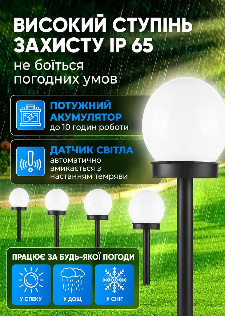 Садові світильники-кулі на сонячній батареї 6 шт 44 см IP65 холодне біле світло (49675871) - фото 6