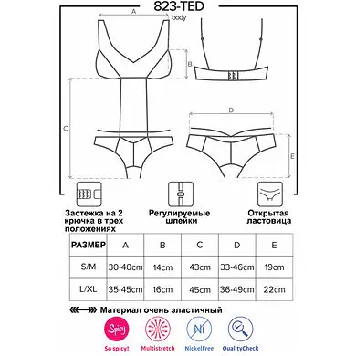 Боді Obsessive 823-TED-1 Чорний S/M Obsessive 823-TED-1 Боди 90179 - фото 4