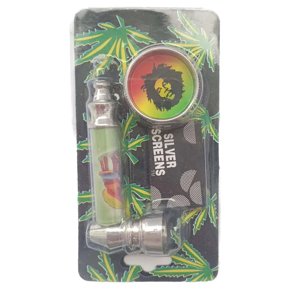 Трубка курительная + гриндер для измельчения табака HL-YD-305 Bob Marley Silver Green (10917) - фото 2