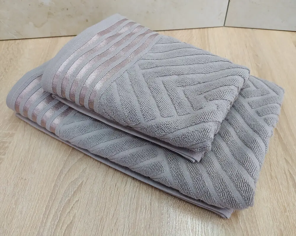Набір турецьких махрових рушників 50х90+70х140 Gulcan Jacquard Cotton Lux Yeni Cizgili Dark Beige - фото 3