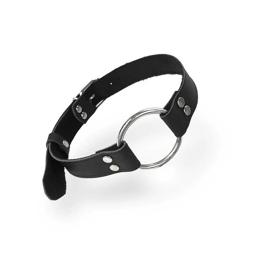 Кляп Металлическое кольцо из натуральной кожи Art of Sex - Gag Ring Metal, цвет Черный - фото 2