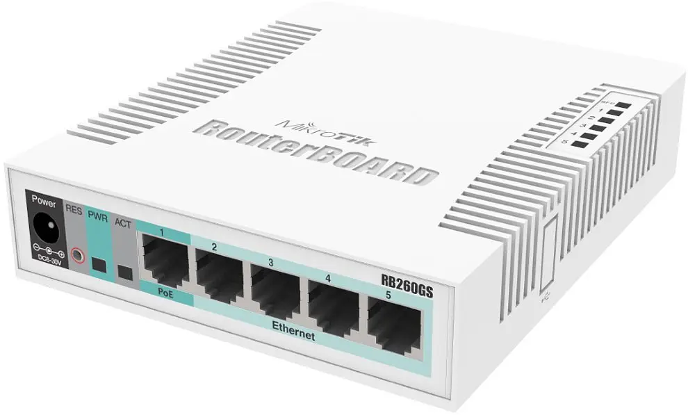 Комутатор Mikrotik RB260GS, 5-port Gigabit smart switch with SFP cage, SwOS, plastic case, PSU - фото 3