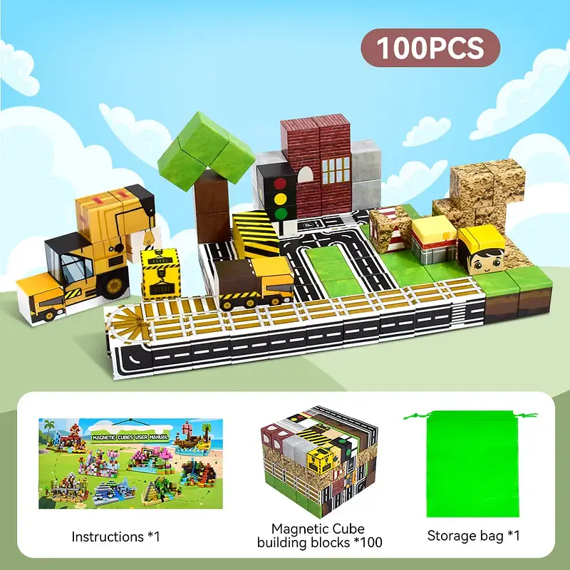 Магнітний конструктор Minecraft 100 шт по грі Майнкрафт Міське будівництво Mk001052 - фото 2